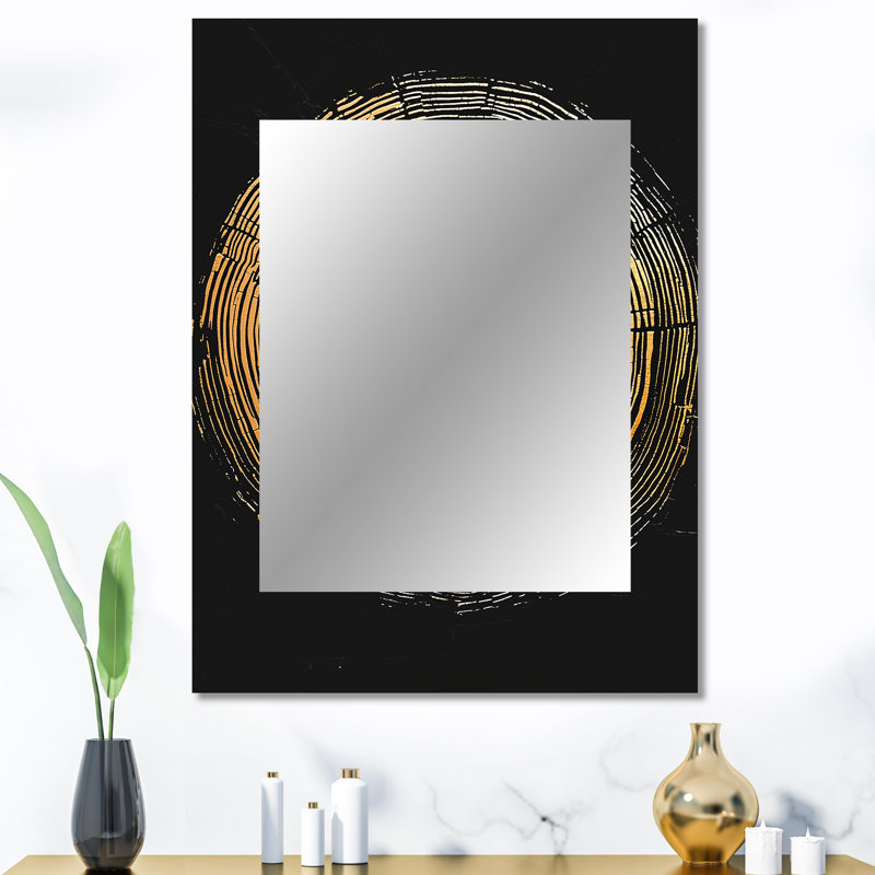 Black Gold Abstract Of Tree Ring I - Wood Slide Decorative Mirror, Traditional Large Wall Mirror, Printed Metal Art