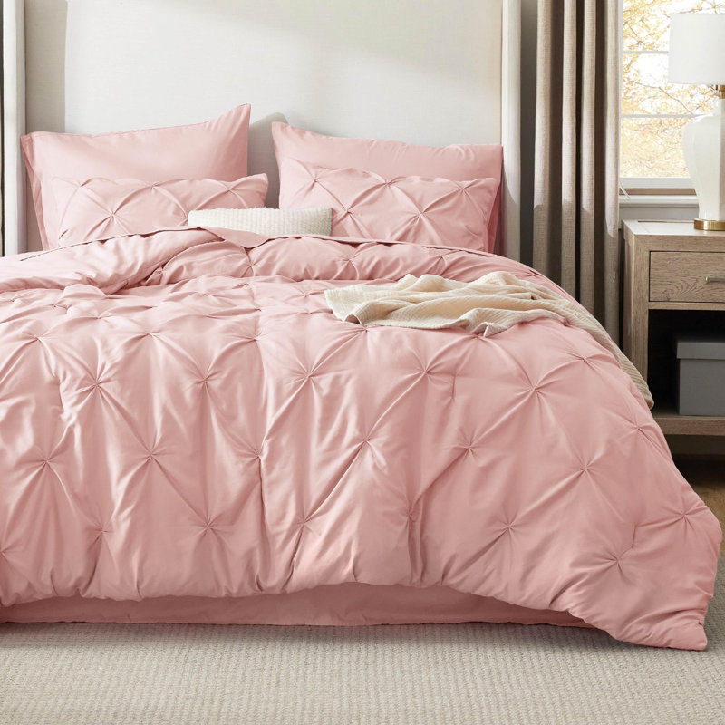 Bedsure Queen Burgundy Pintuck Bed-in-a-Bag - Mineral Blue Pinch Pleat Comforter Set with Sheets, Pillowcases & Shams (Set of 7)
