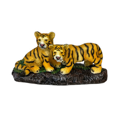 Polyresin Tiger Cub Pair Animal Collectible Wild Cat Statue Freestanding Tabletop Figurine