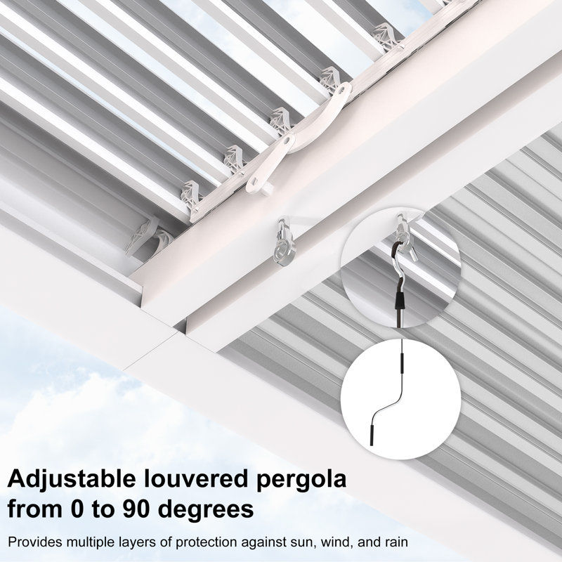 Aluminum Pergola with Roller Shade, 1 Long Side and 2 Short Side, 14' x 10', White