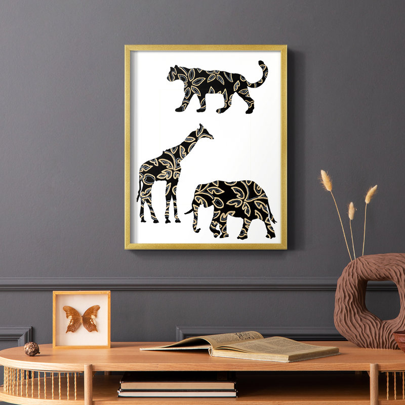 Reproduction encadrée d'animaux en safari ornementaux III, Cadre doré simple, H 20 po x l 16 po