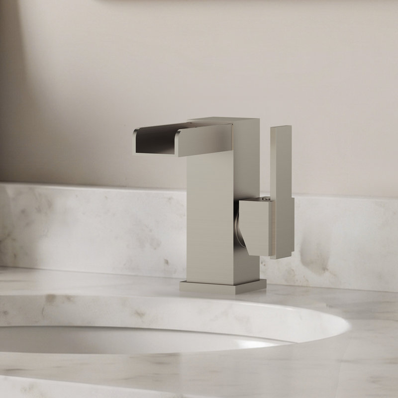 Robinet de salle de bain monotrou Waterfall, robinet d'évier à poignée simple avec bonde, Nickel brossé