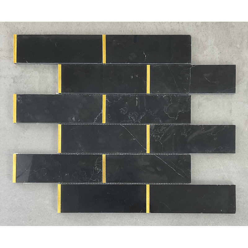 2" x 6" Marble Mosaic Pattern Wall & Floor Tile, Nero Marquina/Gold