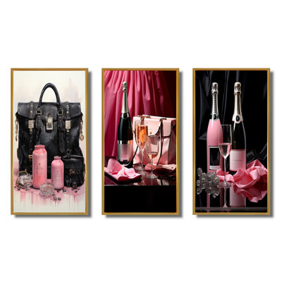 «Pink Designer Sacs Glamour II», art mural 3 pièces
