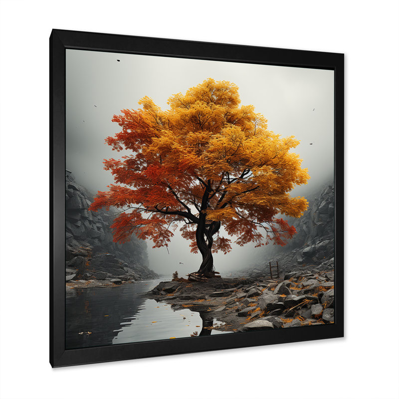 " Abstract Foliage Maple Tree I ", 16" H x 16" W x 1" D, Black Single Picture Framed