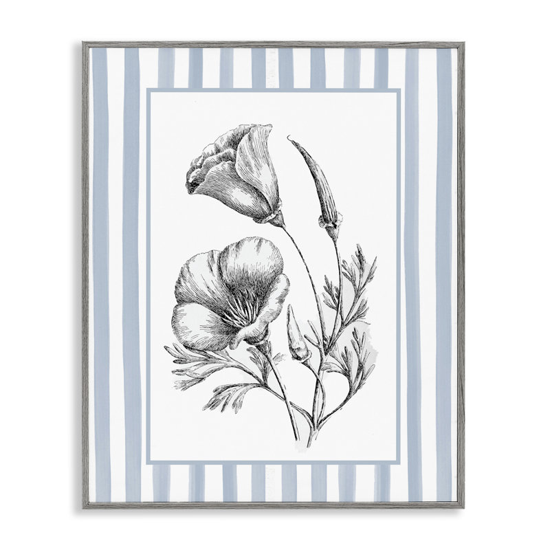 «Blossoming Flowers on Stripes», estampe numérique giclée, Estampe numérique Farmhouse, H 20 po x l 16 po