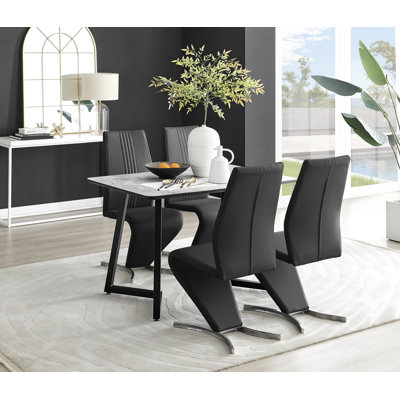 Carzon Marble Effect Melamine Dining Table and Chairs - Luxury Velvet Dining Chairs