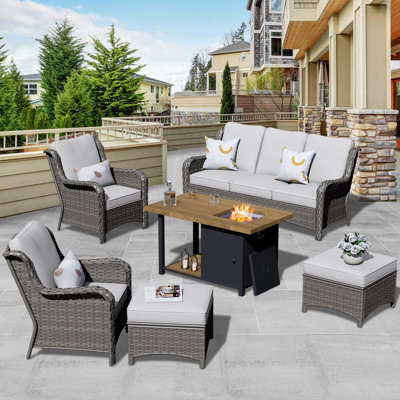 Jevonda Wicker 6 - Person Patio Conversation Set with Cushions
