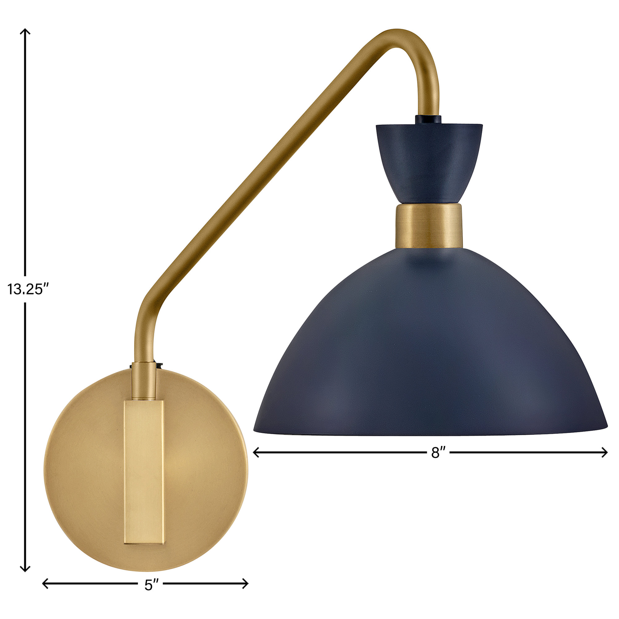 Kiyana Single Light Steel Dimmable Swing Arm Sconce, Matte Navy