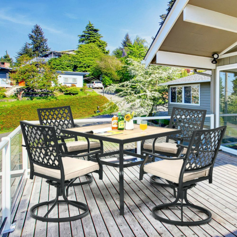 Agurne Square Wood Metal Outdoor Dining Table , 35.5'' in. W 35.5'' in. D