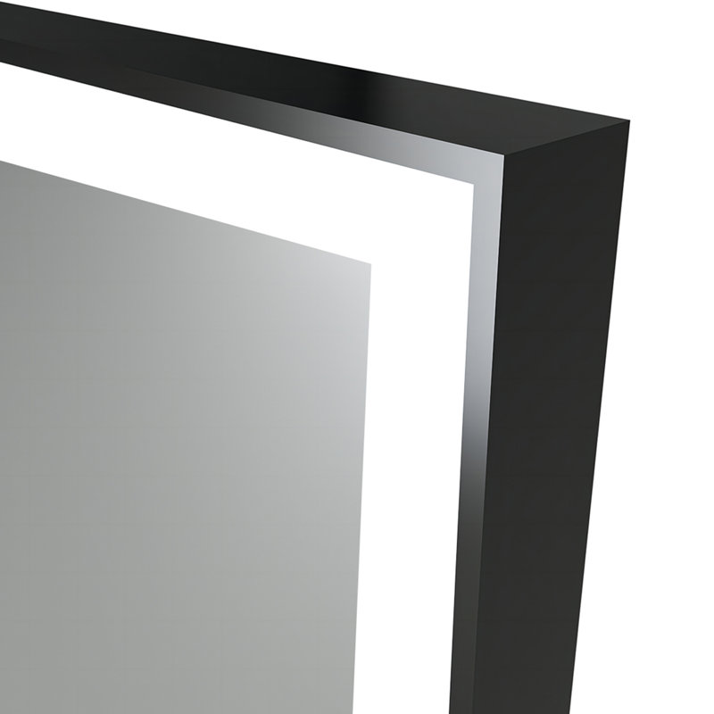 Miroir de salle de bain multifonctionnel lumineux à DEL - Miroir d'appoint mural élégant avec bordure noire, éclairage antibuée et à intensité variable