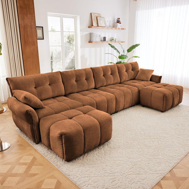 Modular Chenille Sofa, 35.4" H x 141.7" W x 33.4" D