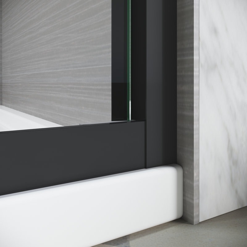 56-60 In. W Tub Door With Matte Black Finish - Semi , Tempered Glass, Stainless Steel Handles 57 H Shower X H, Black,