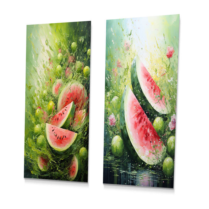 Ensemble de 3 décorations murales Melon Bounty I - Melon vert et rose, H 32 po x l 32 po