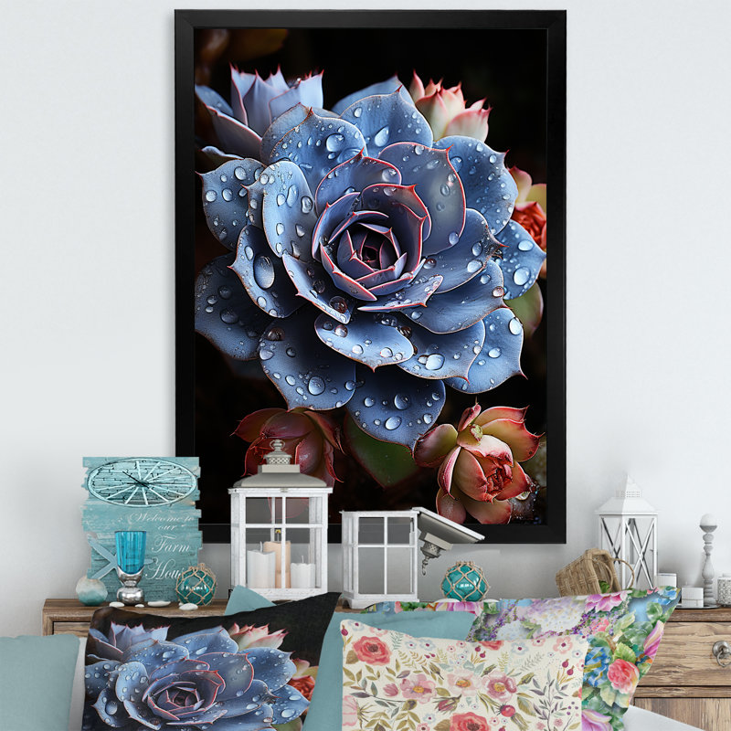 Bleu plante grasse II, Cadre simple noir, H 32 po x l 16 po x P 1 po