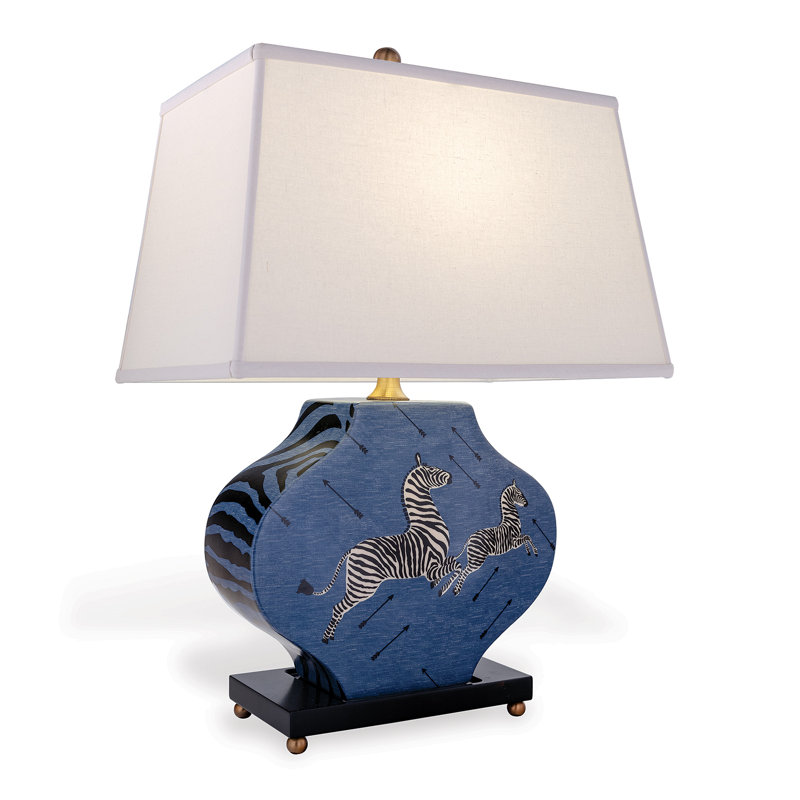 Zebra Scalamandre Maison Porcelain Table Lamp, Blue/Black