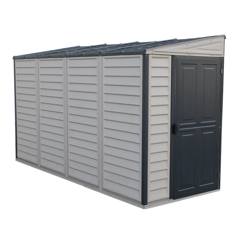 Durable Gray Vinyl Lean-To Storage Shed with Shelving Kit