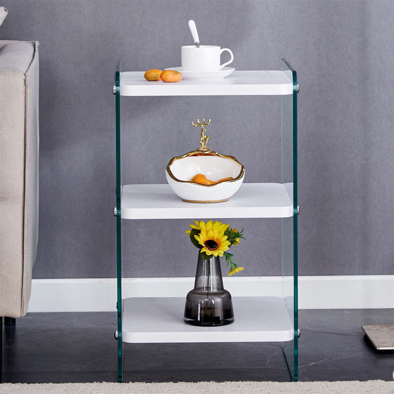 Simple and Generous Three - level Bedside Table with Storage Function, MDF Surface and Transparent Tempered Glass Sides for Home Use