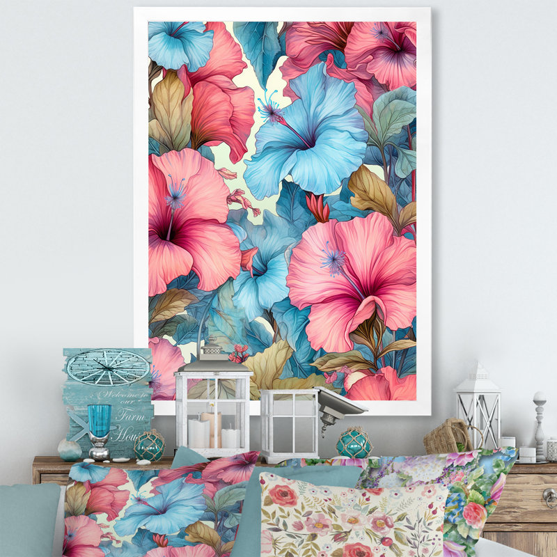 «Tropical Floral Hibiscus Beauty», reproduction sur toile encadrée, Cadre simple blanc, H 40 po x l 30 po x P 1,5 po