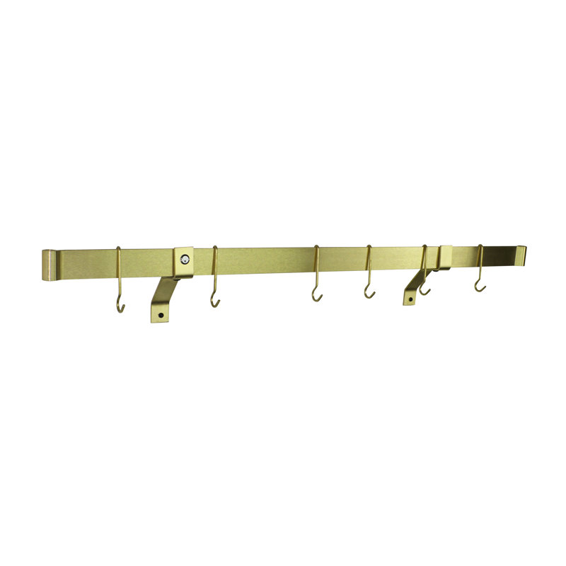 Handcrafted Rolled End Bar, 4" Wall Brackets & 12 Hooks, Brass, 2" H x 48" W x 1" D