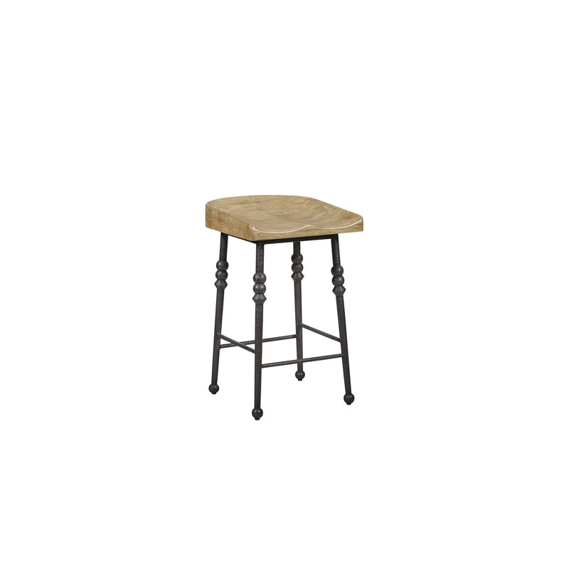 Tabouret à hauteur de comptoir en forme de selle de cajou avec placages Siège industriel à base en métal pour îlot de cuisine