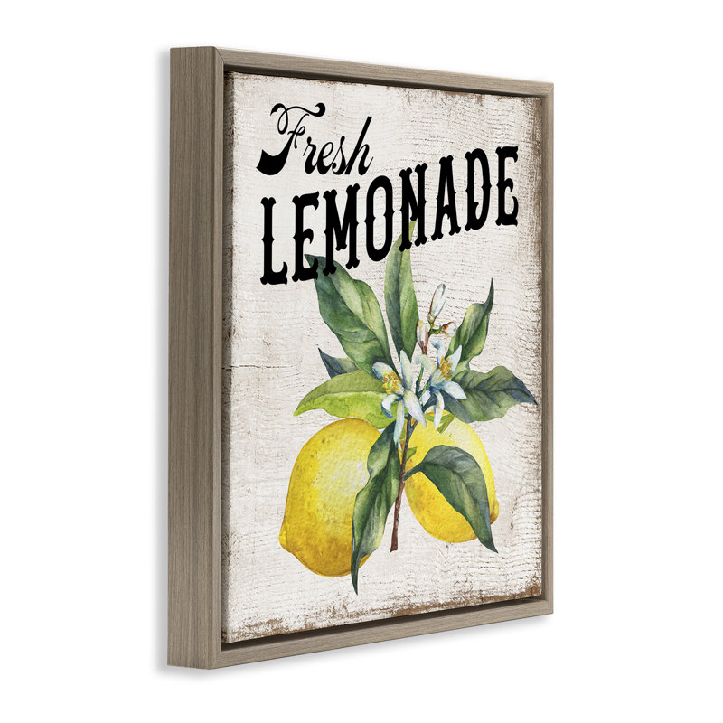  Rustic Fresh Lemonade Framed Floater Canvas Wall Art by Creatif Belle, Montalcino Elm Floater Frame, 18" H x 18" W