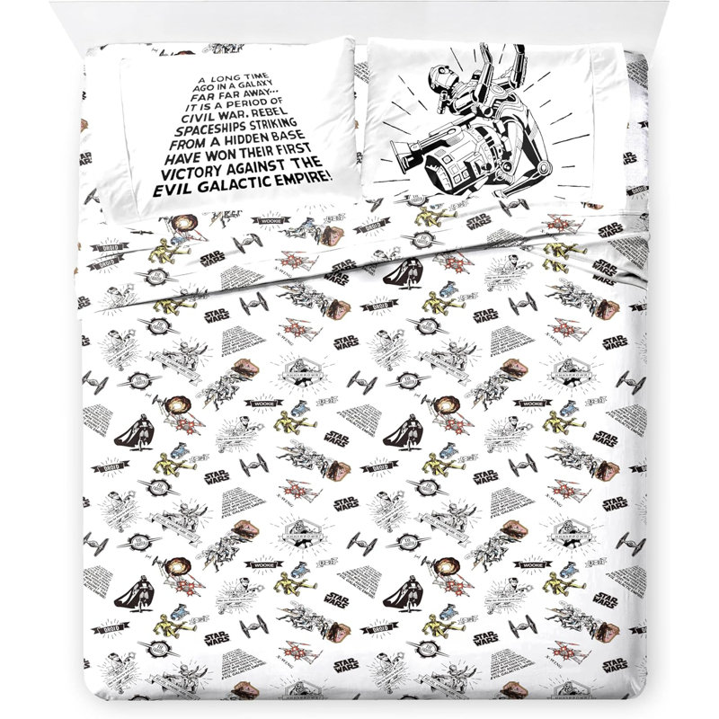 Star Wars T-Shirt Comic Bed Set W/ Sham, Queen Comforter + 6 Additional Pieces