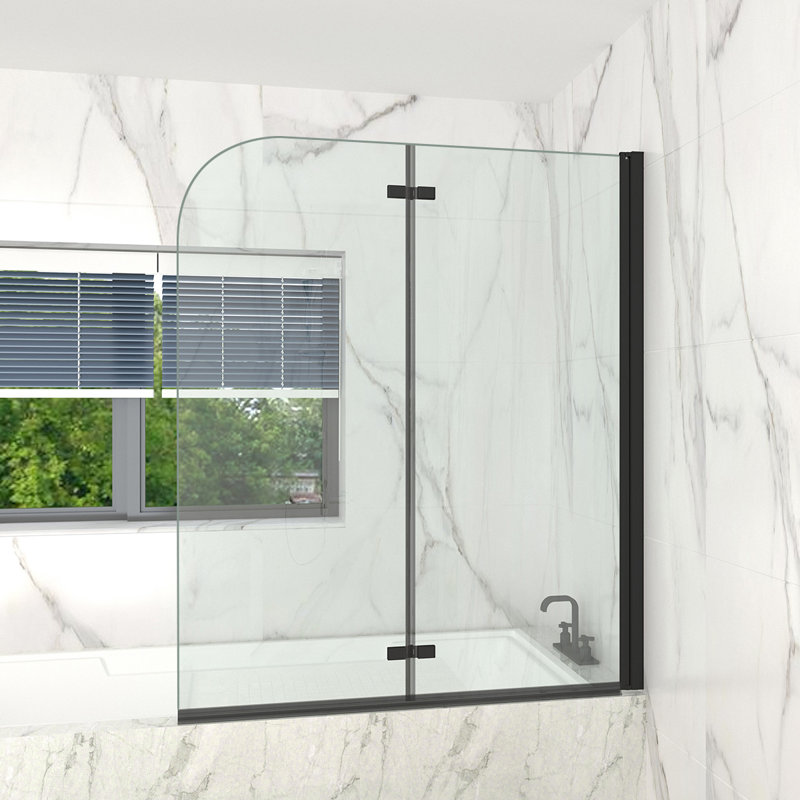 Mahnomen 56.1mm - 112.2mm W x 140mm H Hinged Semi-Frameless Tub Door with Clear Glass, Chrome