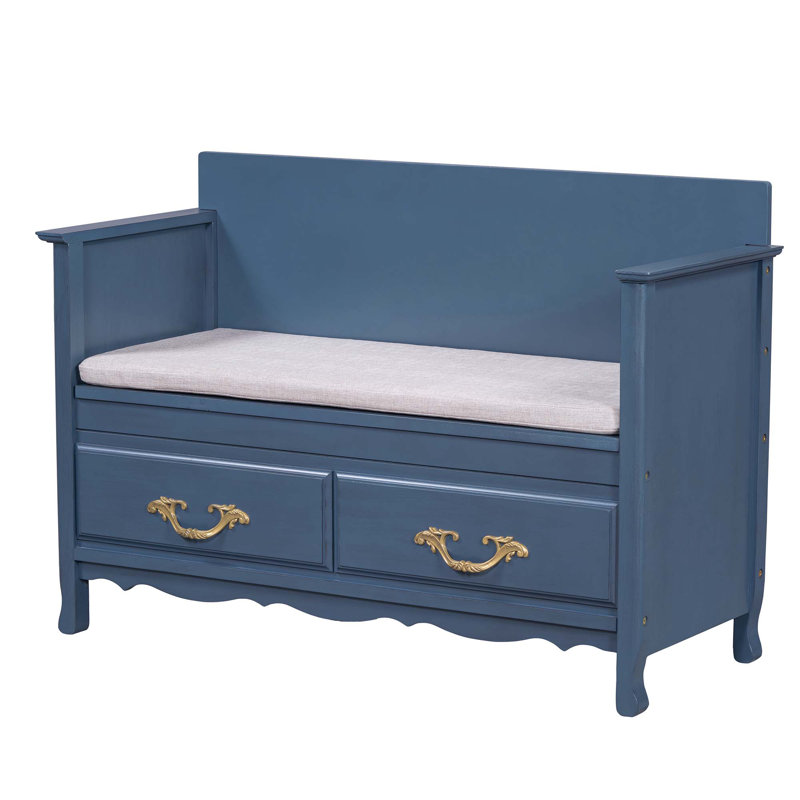 Banc à chaussures avec coussin amovible et rangement dissimulé, Marine antique