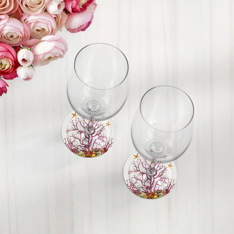 Sous-verres ronds corail, Rose blanc