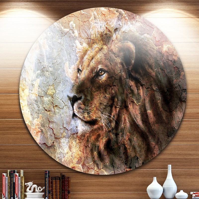 Animal, lion paisible sur toile - Lion paisible, H 23 po x l 23 po x P 1 po, Métal