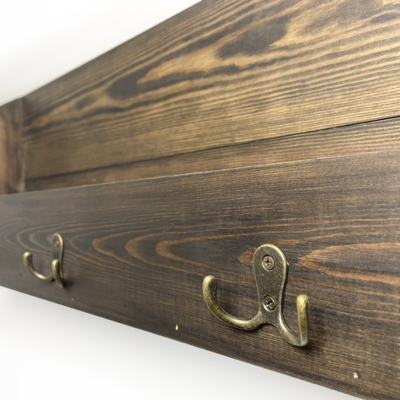 Kirstin Solid Wood Wall 3 - Hook Wall Mounted Coat Rack, Ebony