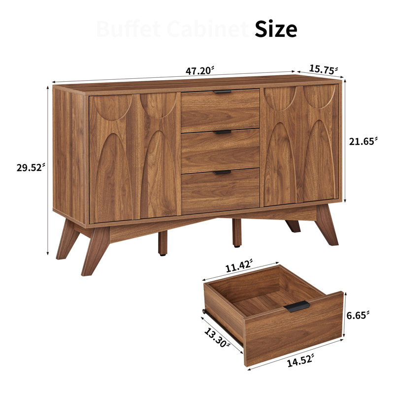 47"Sideboard with 3 Drawer, Brown