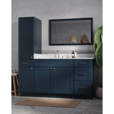 Disar 66' Single Bathroom Vanity With Left Linen Tall Cabinet Dovetail Solid Wood Drawer Carrara Quartz Top