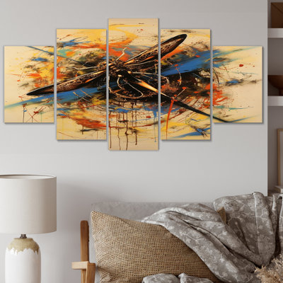 Peinture expressive de libellule I - animaux, art mural, 5 panneaux