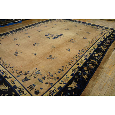 Wool Knotted Chinese - Peking Room Size 1920s Rectangle Antique Ivory Rug