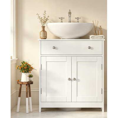 Pedestal Sink Storage Cabinet with 2 Doors & Drawer, White