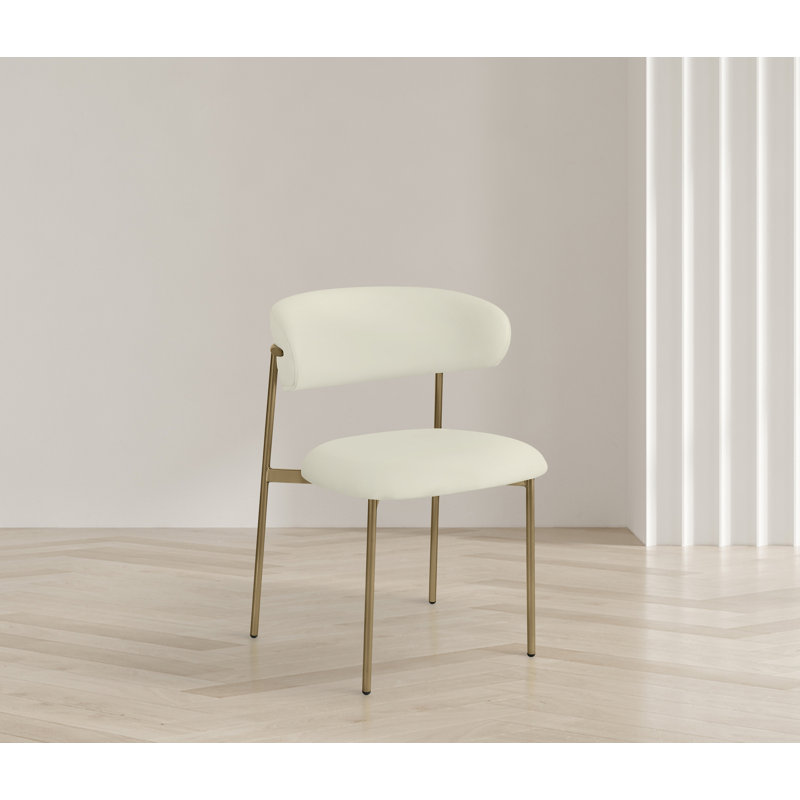 Lupita Upholstered Back Side Chair Dining Chair, Brushed Gold, Cream Vegan Leather
