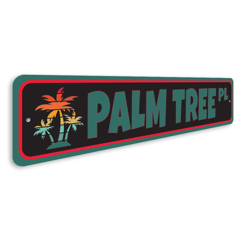 Plaque en aluminium Palmier Street, H 4 po x l 18 po x P 0,04 po