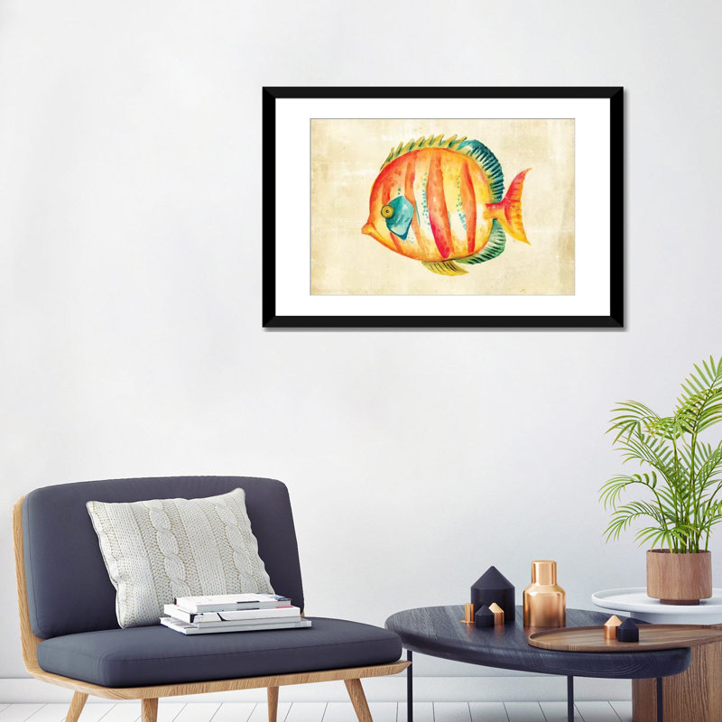 «Aquarium Fish II» par Chariklia Zarris, reproduction sur toile tendue, Papier d'art encadré noir, Blanc