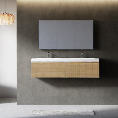 Meuble-lavabo flottant avec lavabo combiné, conception murale pour salle de bain moderne, offrant beaucoup de rangement et une installation facile