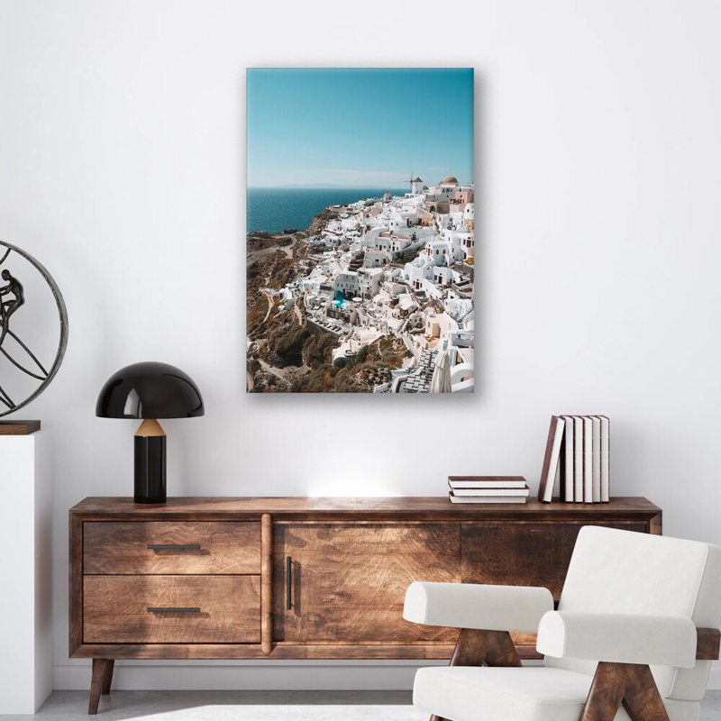 Santorini Print - Greek Island Coastal Wall Art - White & Blue Village Canvas Poster - Aegean Sea Scenic Artwork - Travel Europe Decor - Mediterranean Seaside Wall Hanging - Modern Home Decoration Art Print