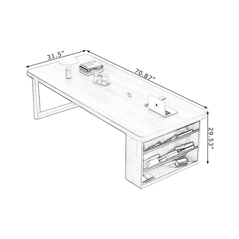Bureau de direction rectangulaire en bois massif noyer, H 29,53 po x l 70,87 po x P 31,5 po
