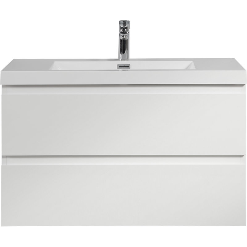 Meuble-lavabo flottant avec lavabo, Blanc lustré, 35"