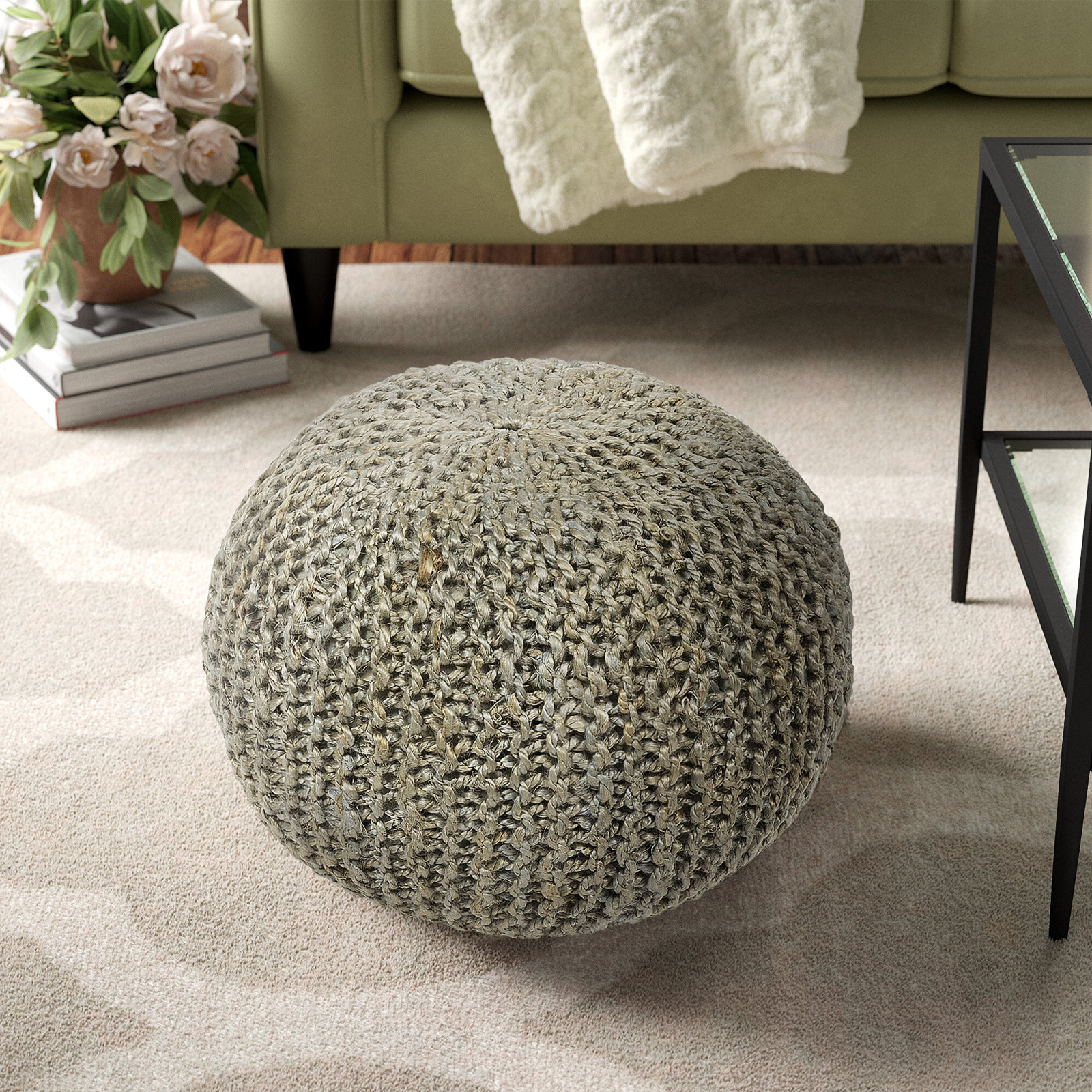 Marah 20" Pouffe, Light Gray Weave