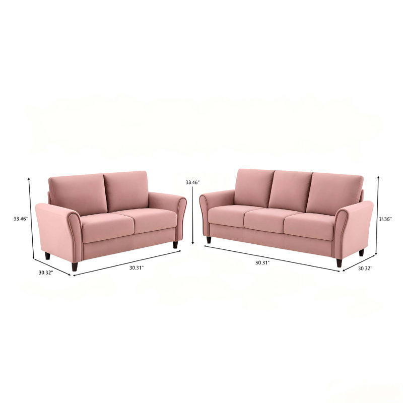 Ensemble de canapés de style moderne du milieu du siècle avec accoudoirs incurvés et coussins moelleux pour un agencement confortable dans le salon