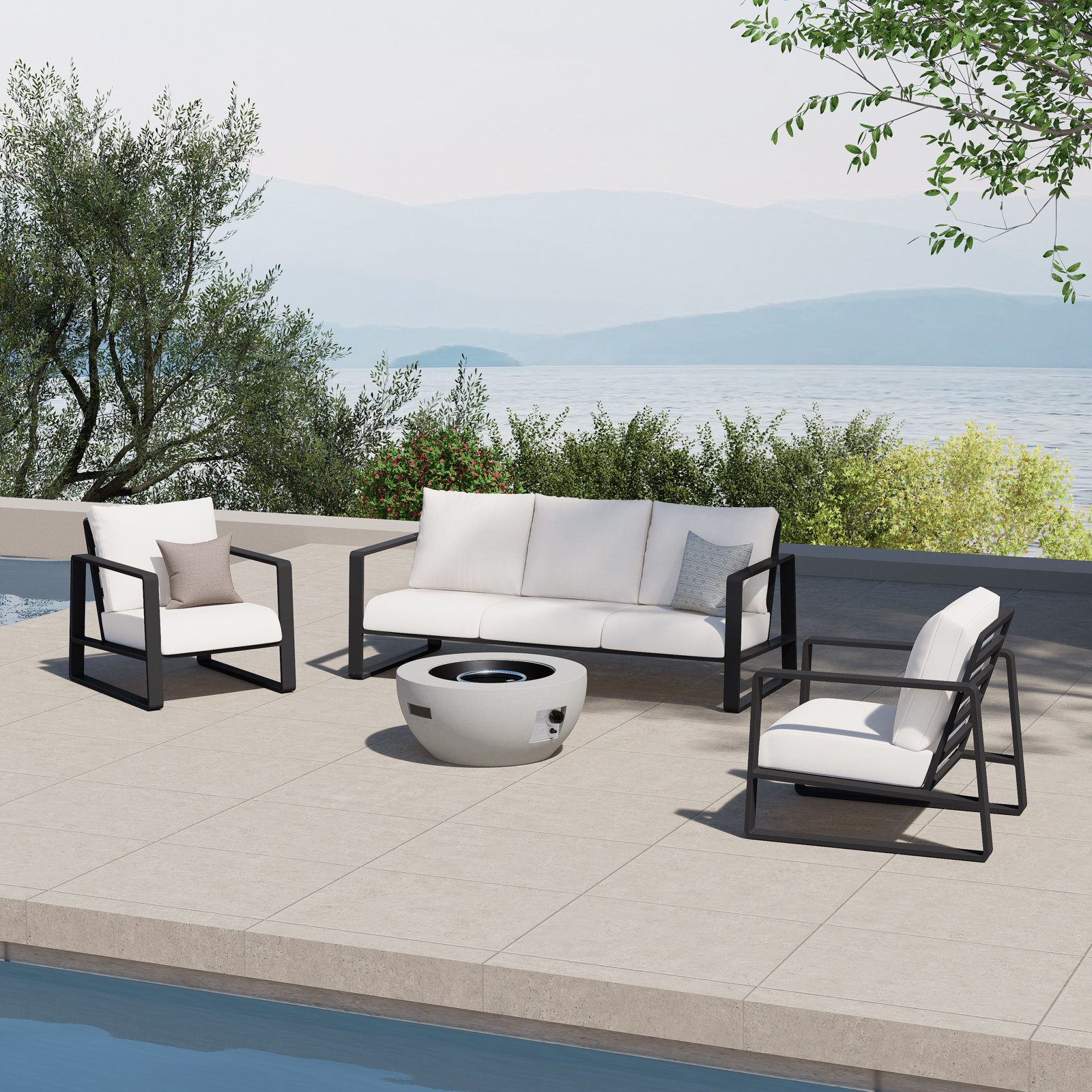 Leanna Outdoor Seating Group with Round Fire Pit Table, 2, No