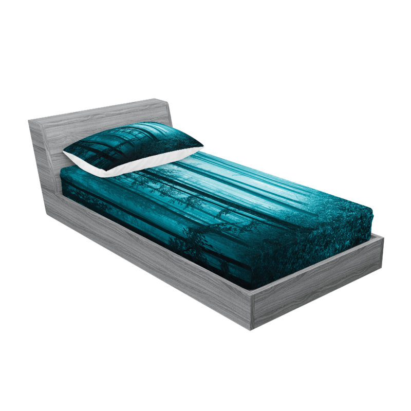 Drap-housse et taies décoratives bleu sarcelle Ambesonne, Ensemble de draps pour lit simple + 3 pièces supp
