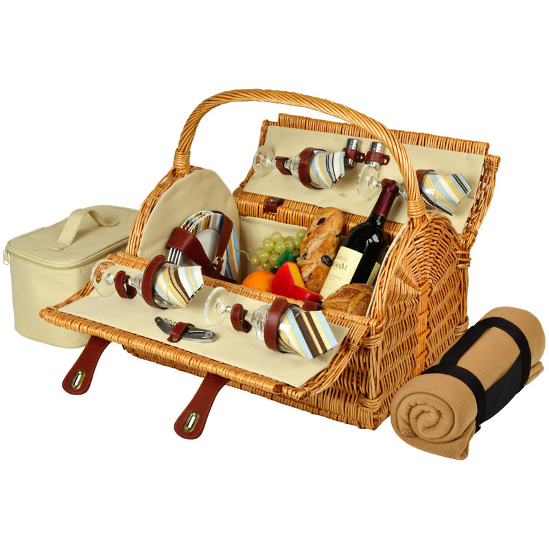 Panier de pique-nique Yorkshire avec couverture pour quatre, Rayures Santa Cruz