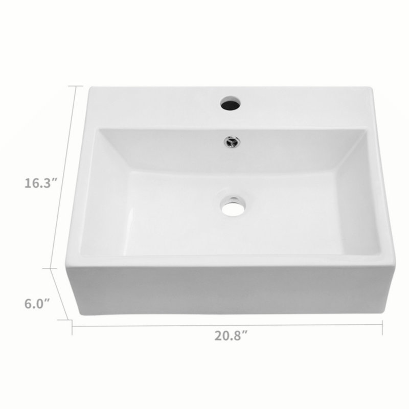 21"X16" White Ceramic Rectangular Wall Mounted Bathroom Sink With Faucet Hole And Overflow